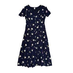 GAP Floral Short Sleeve Button Down Maxi Dress Size 0 Blue Short Sleeve